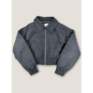 Kimchi Blue Black Textured Cropped Bomber Jacket Zip Womens Size Medium